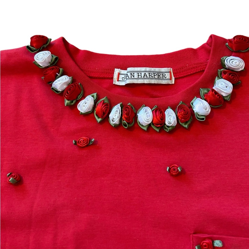 Vintage 90s Rose detail Tee Tshirt Soft Valentine - Picture 3 of 6